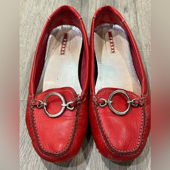 Prada EU36.5 (US6) Genuine Leather Loafers Silver Buckle - Picture 5 of 8